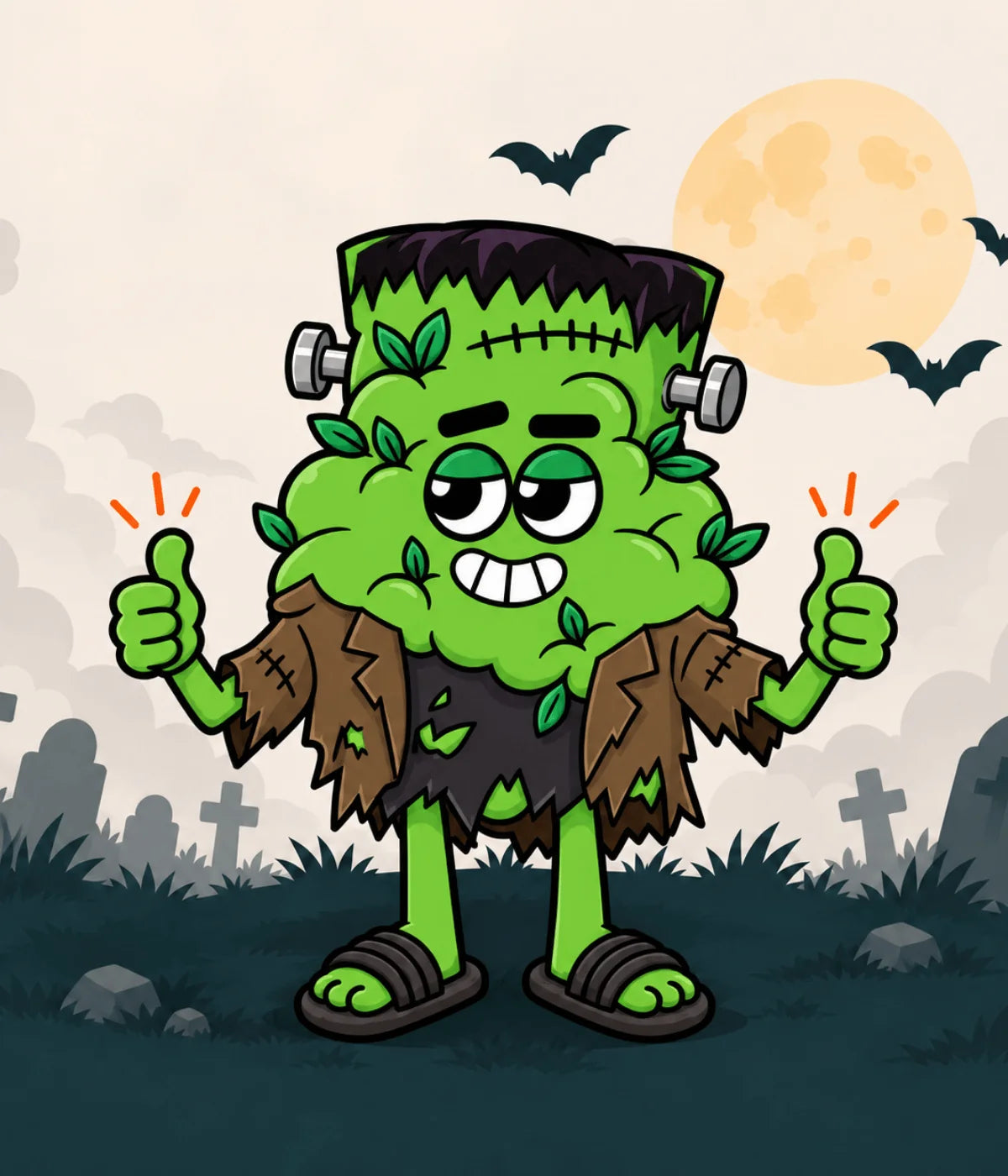 Mascotte HHC.fr déguisée en Frankenstein pour Halloween